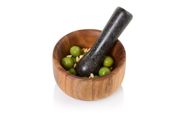 AdHoc MO42 Mörser mit Stößel TARU | Innovatives Set aus Akazienholz und Granit | Perfekt für Kräuter und Gewürze | Ø 13 cm 2