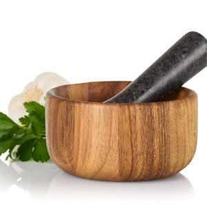 AdHoc MO42 Mörser mit Stößel TARU | Innovatives Set aus Akazienholz und Granit | Perfekt für Kräuter und Gewürze | Ø 13 cm 15