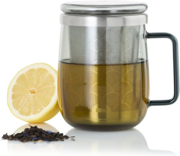 AdHoc TK63 Teeglas mit Griff YUNA 560 ml | Premium Tee-Tasse aus Borosilikatglas mit Feinfilter aus Edelstahl | mundgeblasenes Unikat im skandinavischen Design 1