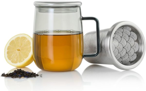 AdHoc TK63 Teeglas mit Griff YUNA 560 ml | Premium Tee-Tasse aus Borosilikatglas mit Feinfilter aus Edelstahl | mundgeblasenes Unikat im skandinavischen Design 2