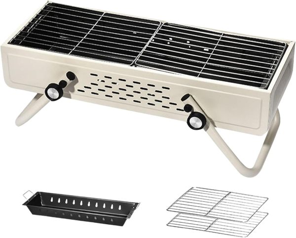 Campinggrill - Faltbarer Holzkohlegrill - Rauchfreier Camping-Holzkohlegrillofen | Große Holzkohlegrills, Edelstahl-Barbecue-Grill mit großer Grillfläche, Grill fürs Tailgating, Camping, Kochen 1