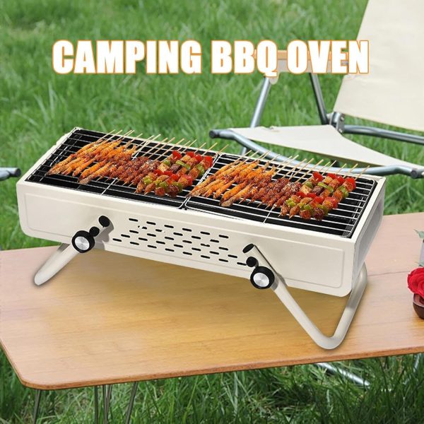 Campinggrill - Faltbarer Holzkohlegrill - Rauchfreier Camping-Holzkohlegrillofen | Große Holzkohlegrills, Edelstahl-Barbecue-Grill mit großer Grillfläche, Grill fürs Tailgating, Camping, Kochen 3