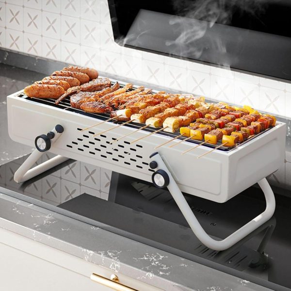 Campinggrill - Faltbarer Holzkohlegrill - Rauchfreier Camping-Holzkohlegrillofen | Große Holzkohlegrills, Edelstahl-Barbecue-Grill mit großer Grillfläche, Grill fürs Tailgating, Camping, Kochen 4