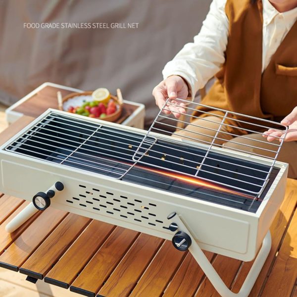 Campinggrill - Faltbarer Holzkohlegrill - Rauchfreier Camping-Holzkohlegrillofen | Große Holzkohlegrills, Edelstahl-Barbecue-Grill mit großer Grillfläche, Grill fürs Tailgating, Camping, Kochen 5