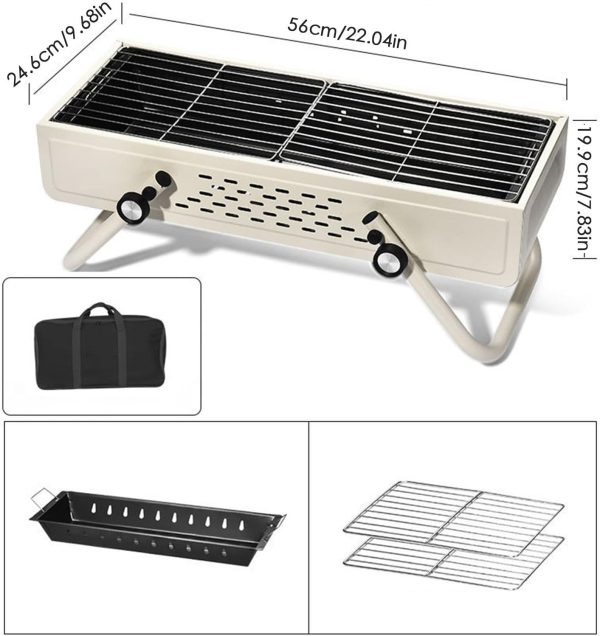 Campinggrill - Faltbarer Holzkohlegrill - Rauchfreier Camping-Holzkohlegrillofen | Große Holzkohlegrills, Edelstahl-Barbecue-Grill mit großer Grillfläche, Grill fürs Tailgating, Camping, Kochen 7