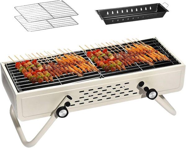 Campinggrill - Faltbarer Holzkohlegrill - Rauchfreier Camping-Holzkohlegrillofen | Große Holzkohlegrills, Edelstahl-Barbecue-Grill mit großer Grillfläche, Grill fürs Tailgating, Camping, Kochen 8