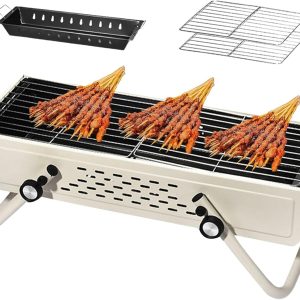 Campinggrill - Faltbarer Holzkohlegrill - Rauchfreier Camping-Holzkohlegrillofen | Große Holzkohlegrills, Edelstahl-Barbecue-Grill mit großer Grillfläche, Grill fürs Tailgating, Camping, Kochen 24