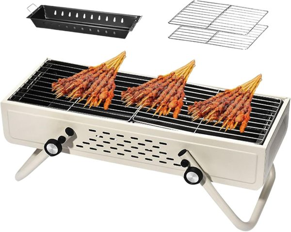 Campinggrill - Faltbarer Holzkohlegrill - Rauchfreier Camping-Holzkohlegrillofen | Große Holzkohlegrills, Edelstahl-Barbecue-Grill mit großer Grillfläche, Grill fürs Tailgating, Camping, Kochen 9