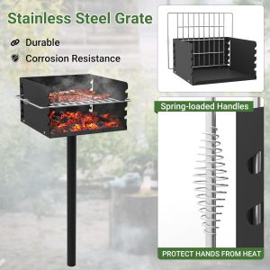 Toriexon Parkgrill mit Edelstahl-Grillrost, robuster Holzkohlegrill im Park-Stil mit Grillabdeckung, Outdoor-Park-Grill für Hinterhof, Camping, 40,6 x 40,6 x 20,3 cm (L x B x H) 16