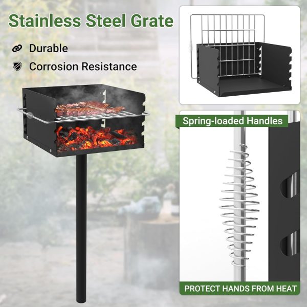Toriexon Parkgrill mit Edelstahl-Grillrost, robuster Holzkohlegrill im Park-Stil mit Grillabdeckung, Outdoor-Park-Grill für Hinterhof, Camping, 40,6 x 40,6 x 20,3 cm (L x B x H) 5